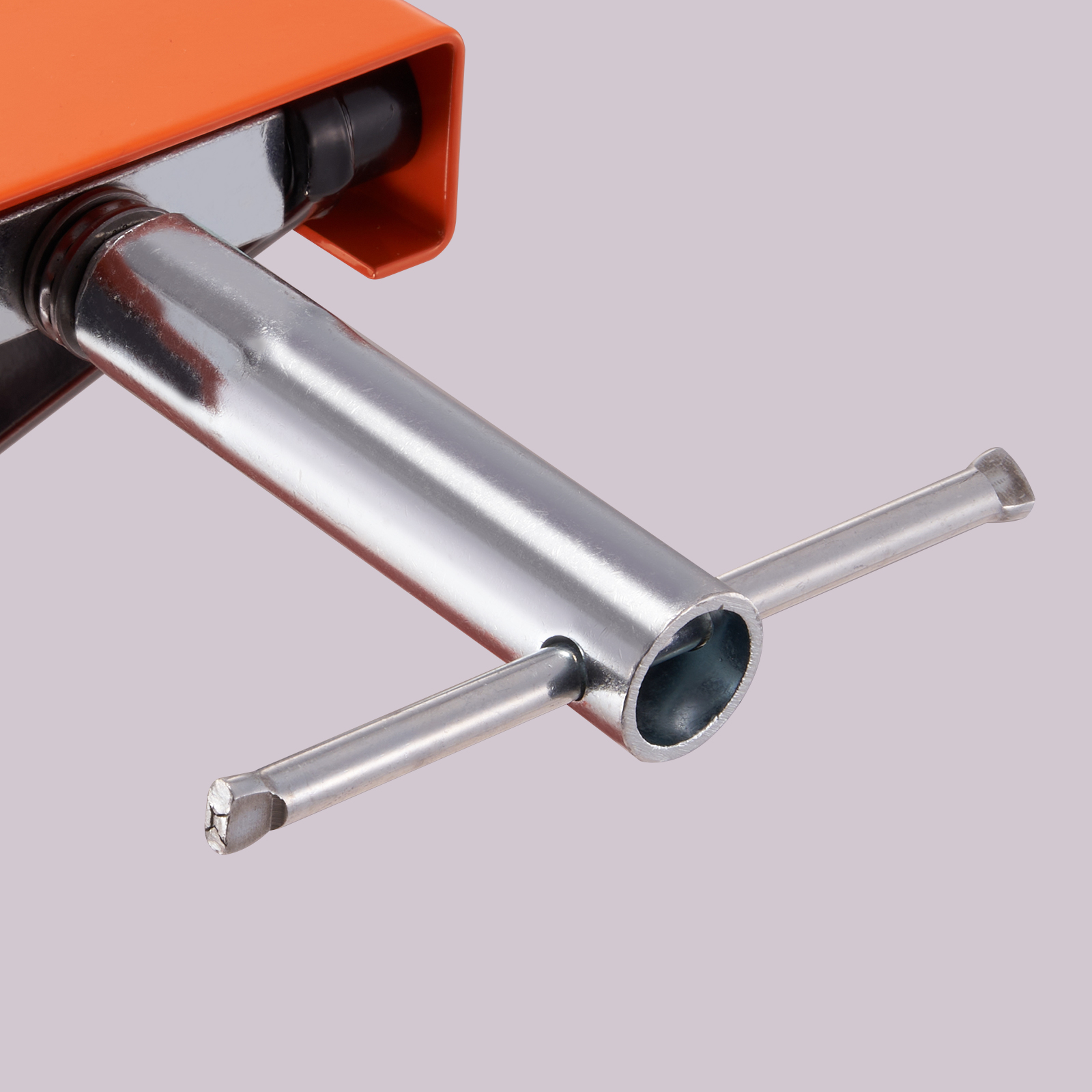 VEVOR motorcycle lift featuring a silver metal rod and orange housing.