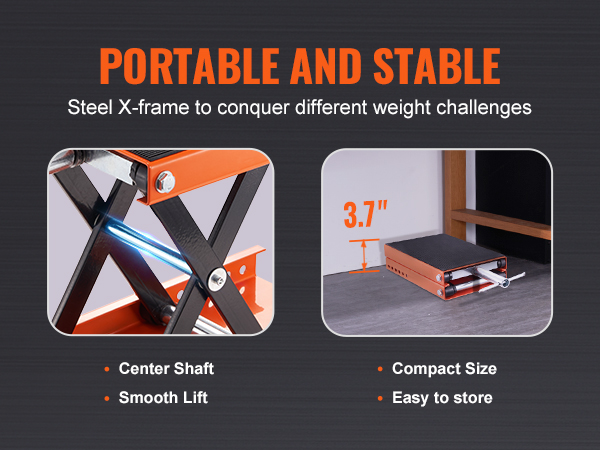 Мотоциклетный подъемник VEVOR с центральным валом, плавным подъемом и компактной, удобной для хранения высотой 3,7 дюйма.