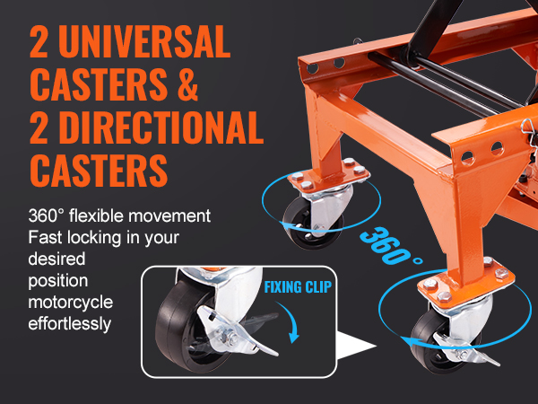 2 универсальных и 2 направляющих ролика с возможностью перемещения на 360 ° для гидравлического мотоциклетного подъемника VEVOR.