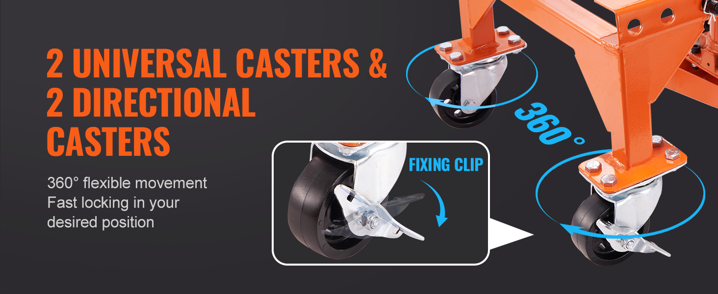 2 универсальных и 2 направляющих ролика с возможностью перемещения на 360 ° для гидравлического мотоциклетного подъемника VEVOR.