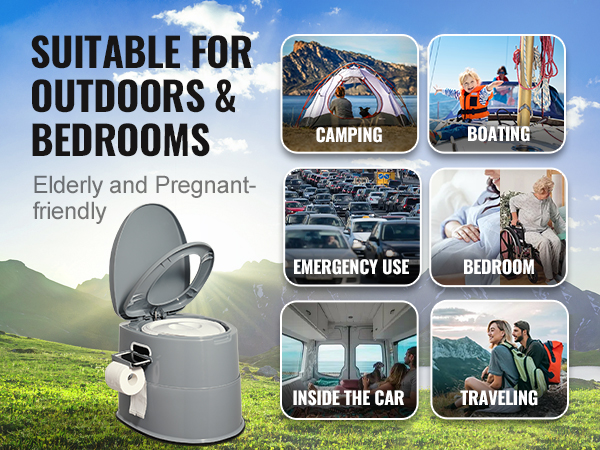 VEVOR portable toilet for camping, boating, emergency use, bedroom, car, and traveling. elderly-friendly.