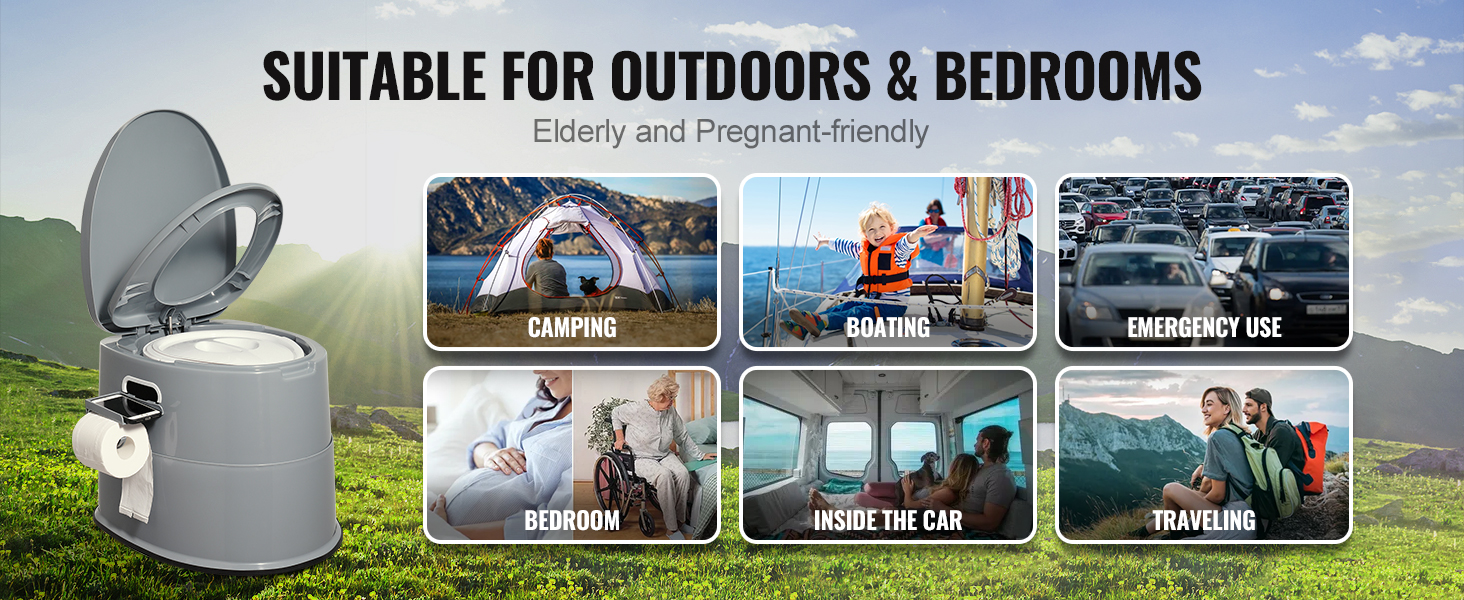 VEVOR portable toilet for camping, boating, emergency use, bedroom, car, and traveling. elderly-friendly.