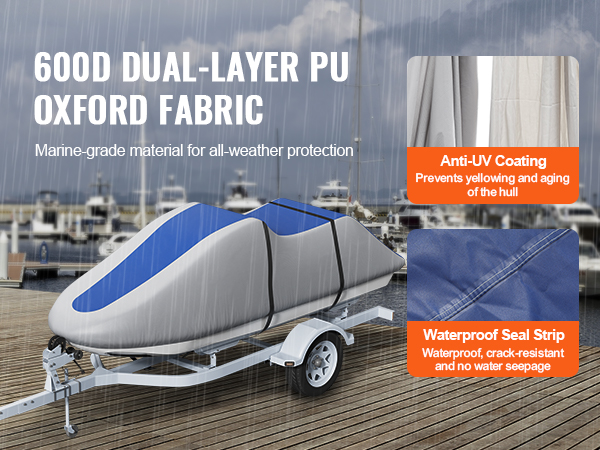 VEVOR jet ski cover made of waterproof 600d dual-layer pu oxford fabric for all-weather protection.