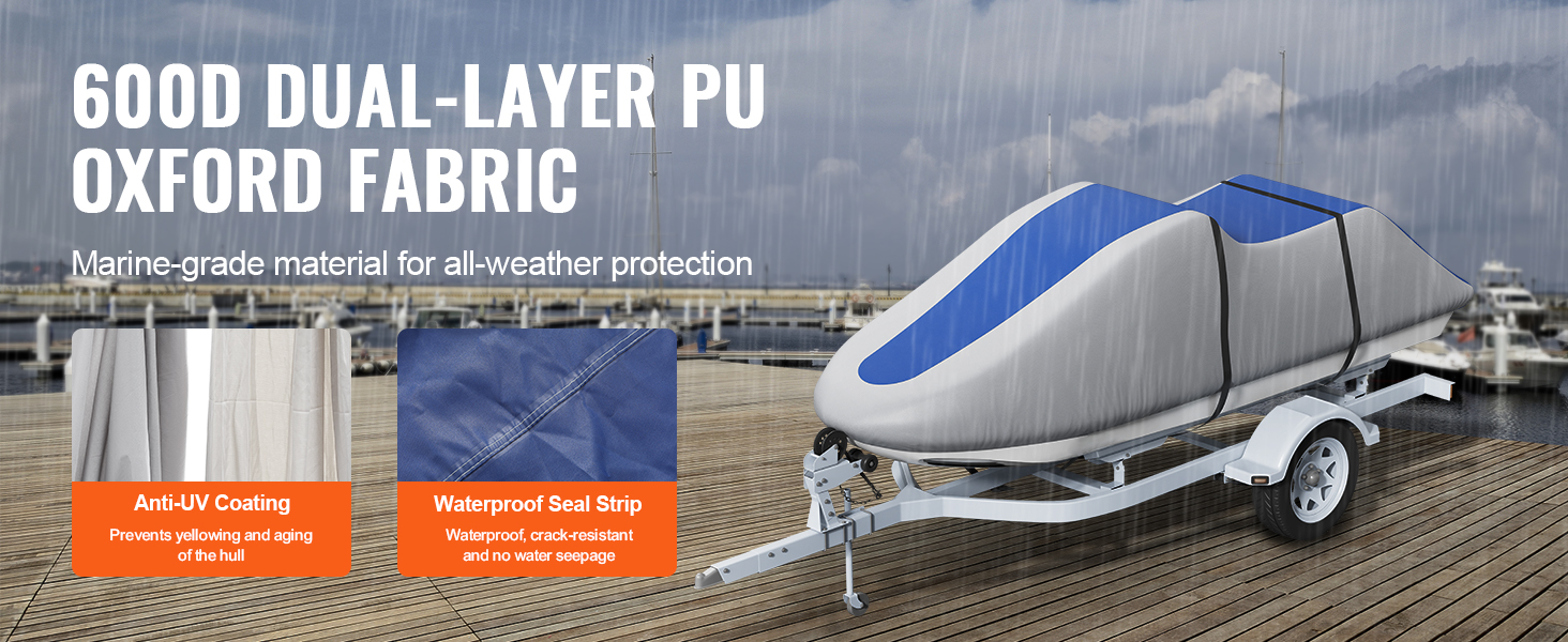 VEVOR jet ski cover made of waterproof 600d dual-layer pu oxford fabric for all-weather protection.