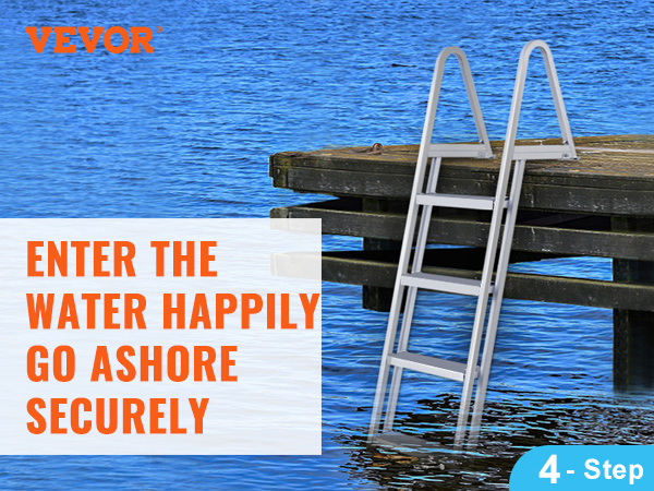VEVOR dock ladder with 350lbs load capacity, aluminum frame, nonslip rubber pad, 4-step detachable design.