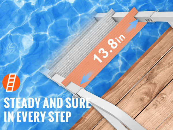 VEVOR dock ladder with nonslip rubber pads, large 13.8x3.1 in pedals for stability near water.