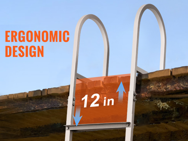 VEVOR dock ladder with ergonomic design featuring a 12-inch step distance for comfort and ease.