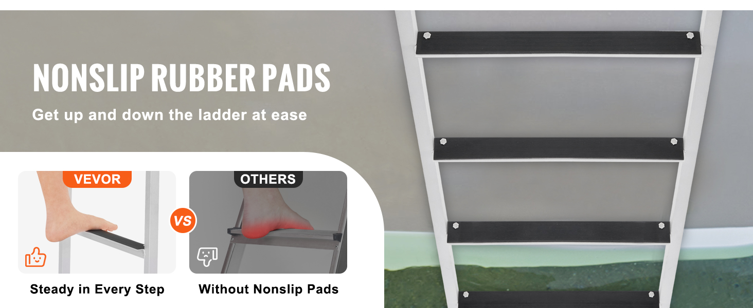 VEVOR dock ladder with nonslip rubber pads ensures steady steps, contrasting with others' slippery design.