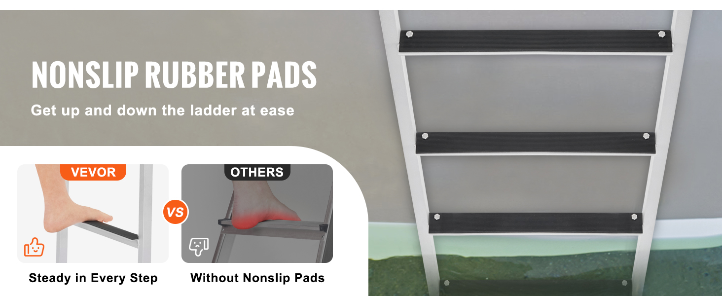 VEVOR dock ladder with nonslip rubber pads for safe and steady steps in and out of the water.
