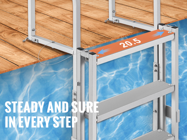 VEVOR dock ladder with nonslip rubber pads and large 20.5x4 pedals for steady and sure footing.