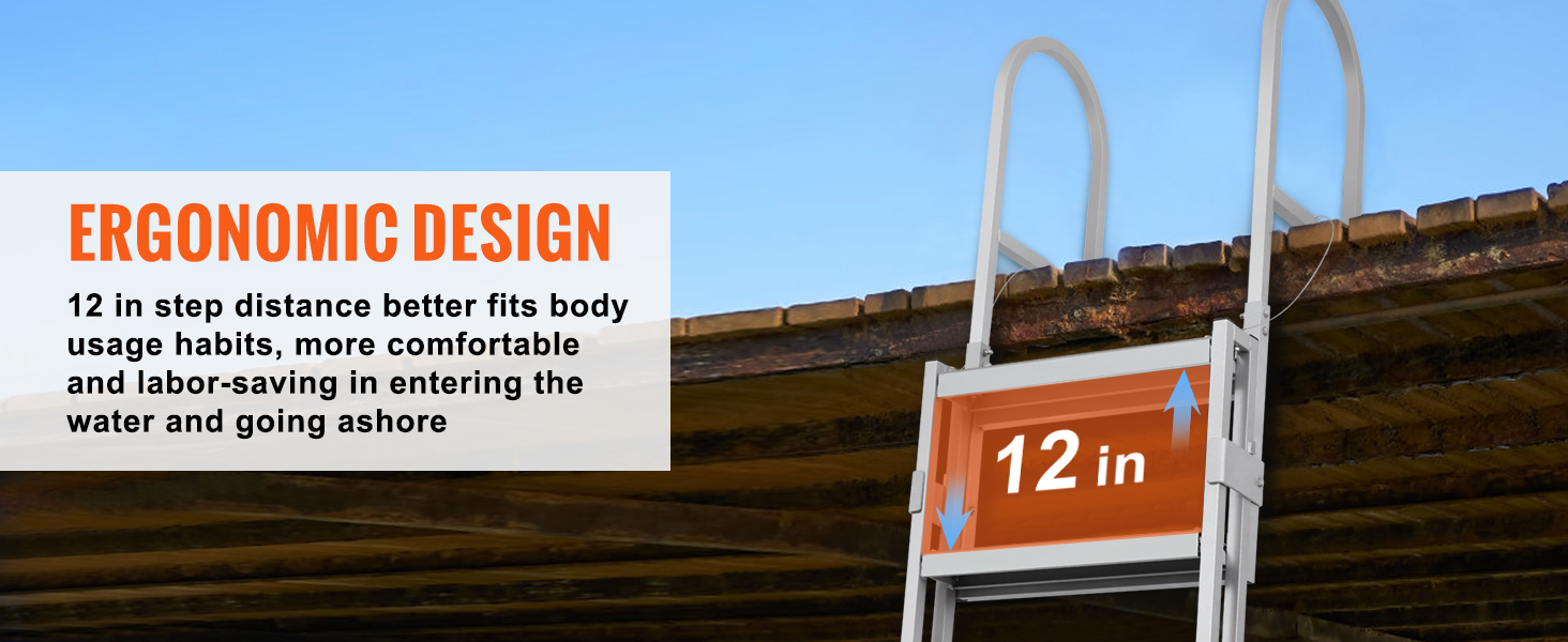 thickened 6063 aluminum alloy used in VEVOR dock ladder, 2mm thick, corrosion-proof, portable, deform-proof.