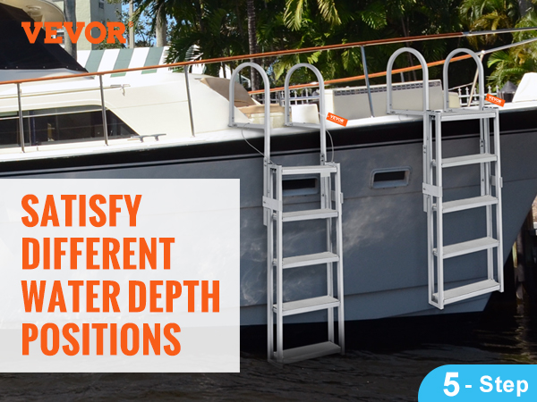 VEVOR dock ladder with aluminum alloy frame, 5 retractable steps, 4-inch wide pedals, and nonslip pads.
