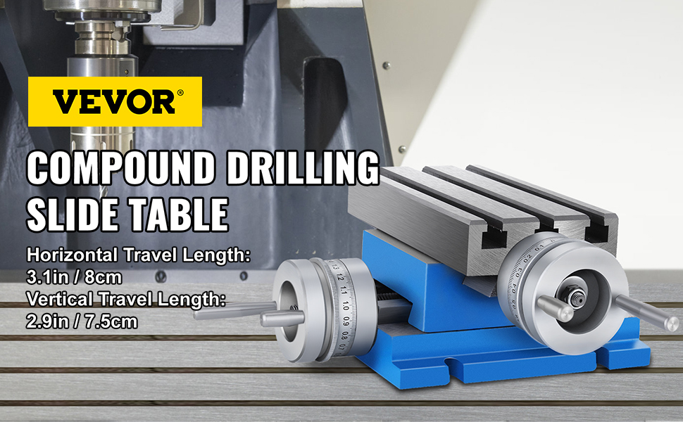 VEVOR milling machine work table with compound drilling slide for precision adjustments.