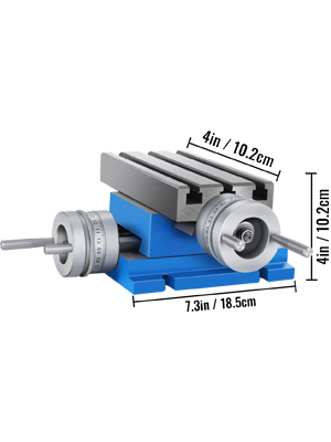 blue VEVOR milling machine work table with measurements marked for precision.