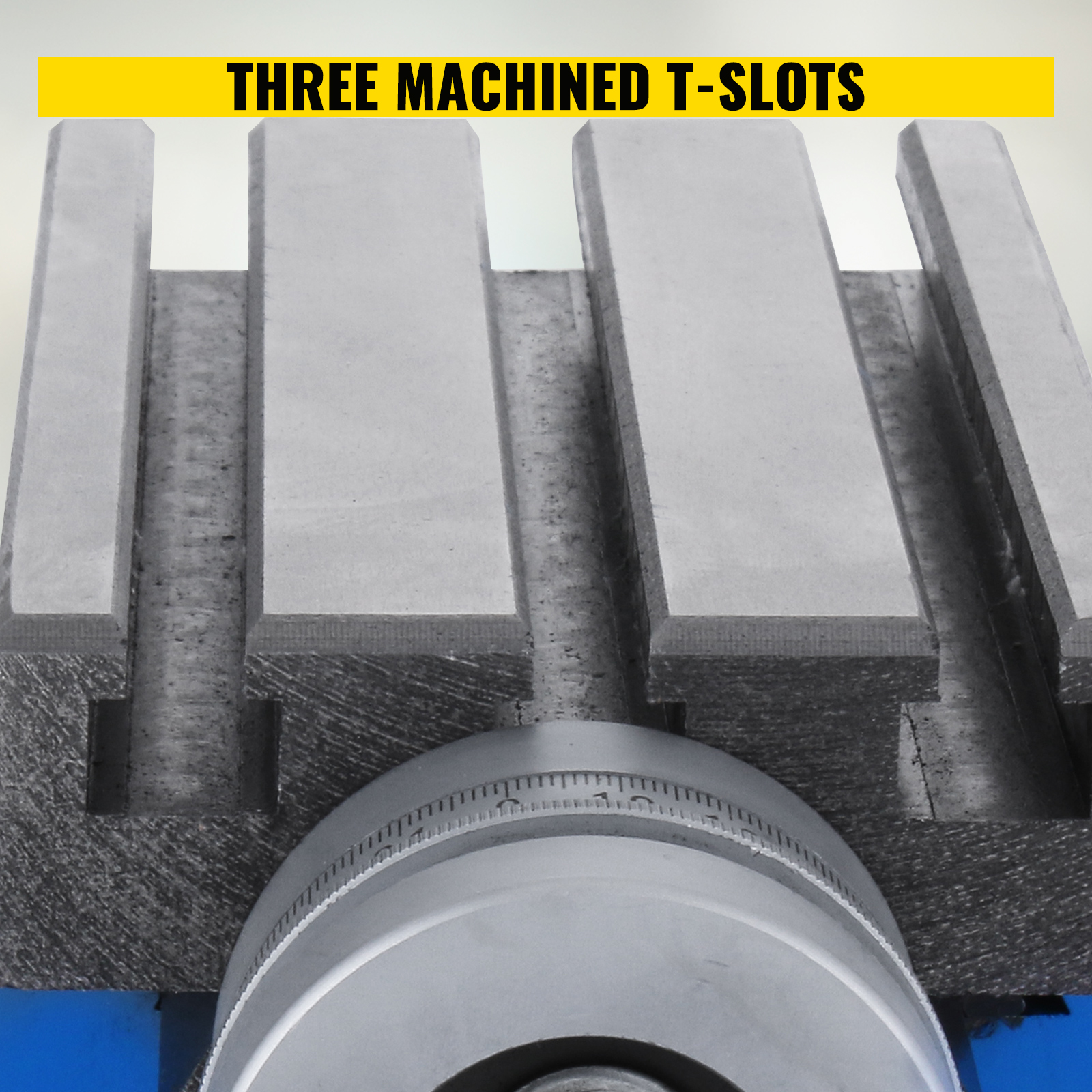 VEVOR milling machine work table features three machined t-slots for precision.