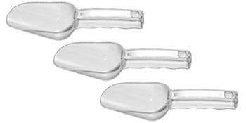 three transparent scoops for VEVOR ingredient storage bin on a white background.
