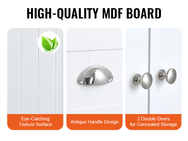 high-quality mdf board VEVOR kitchen pantry cabinet, with antique handle and double doors for storage.