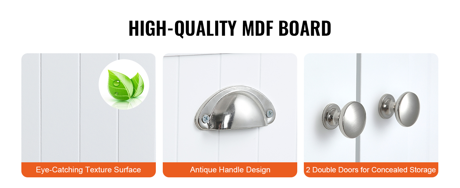 high-quality mdf board VEVOR kitchen pantry cabinet, with antique handle and double doors for storage.