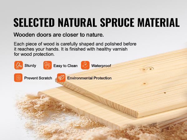 selected natural spruce material for sturdy, easy-to-clean, waterproof VEVOR barn door kit.