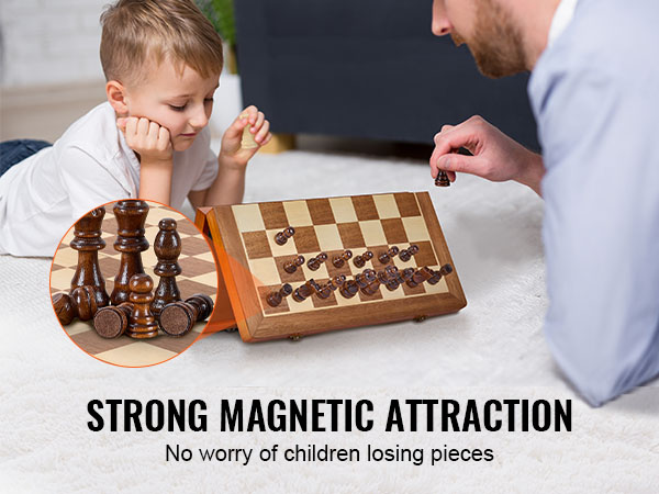 child and adult playing with VEVOR magnetic chess set featuring strong magnetic attraction.