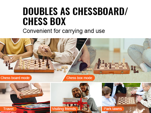 VEVOR magnetic chess set with dual-mode as chessboard and chess box, perfect for travel and friends.