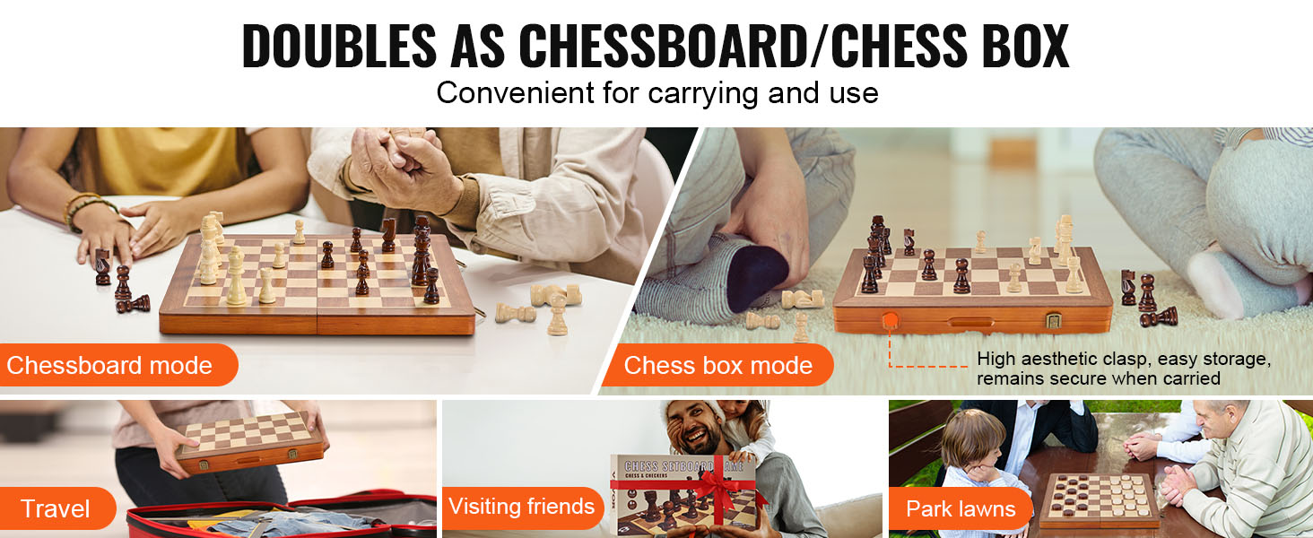 VEVOR magnetic chess set with dual-mode as chessboard and chess box, perfect for travel and friends.