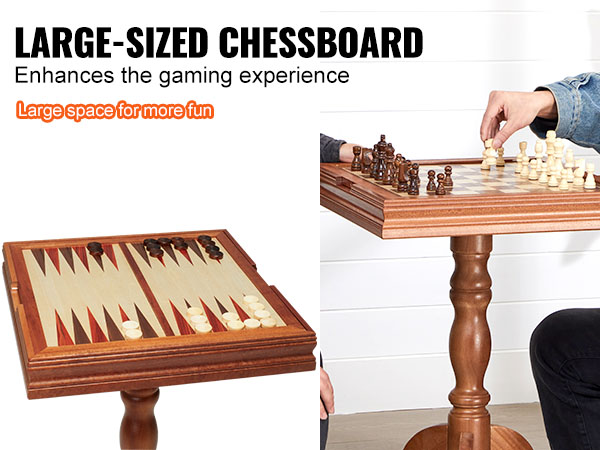 large-sized VEVOR chess table set, highlighting the dual-use board for chess and backgammon games.