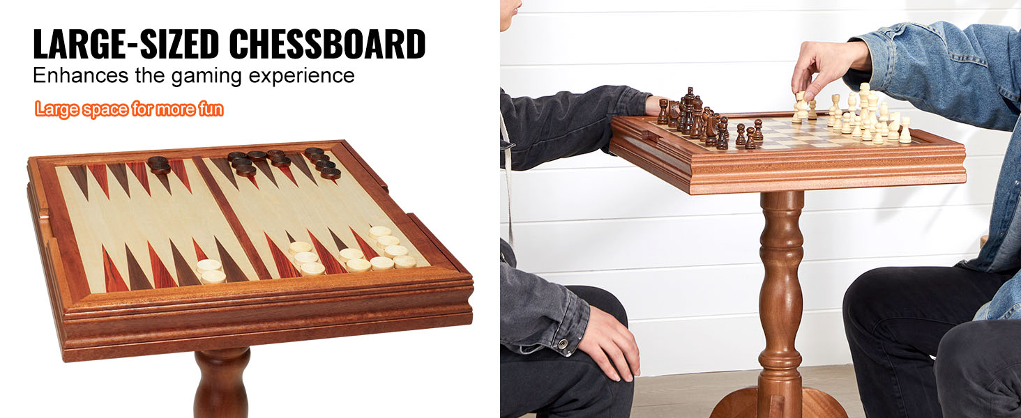 large-sized VEVOR chess table set, highlighting the dual-use board for chess and backgammon games.