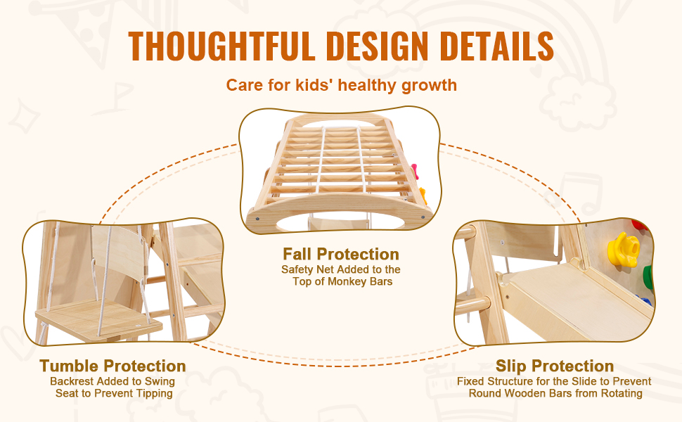 VEVOR indoor jungle gym with fall, tumble, and slip protection for kids' safety. thoughtful design.