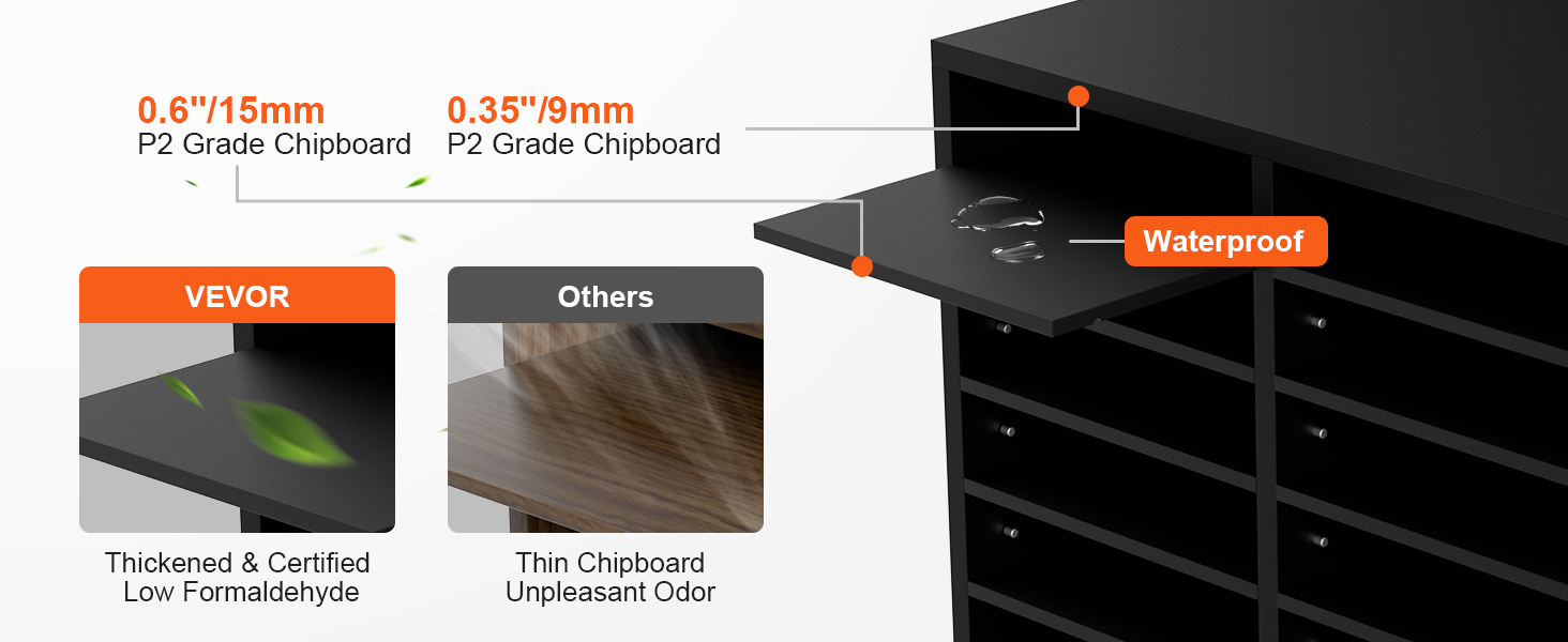 VEVOR wood literature organizer with waterproof 15mm p2 grade chipboard, low formaldehyde, durable design.
