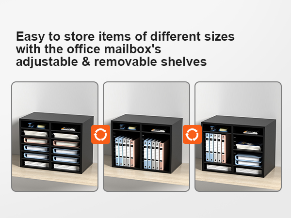 black VEVOR wood literature organizer with adjustable shelves, storing documents and binders.