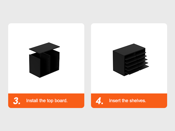 install the top board and insert the shelves on the VEVOR wood literature organizer.