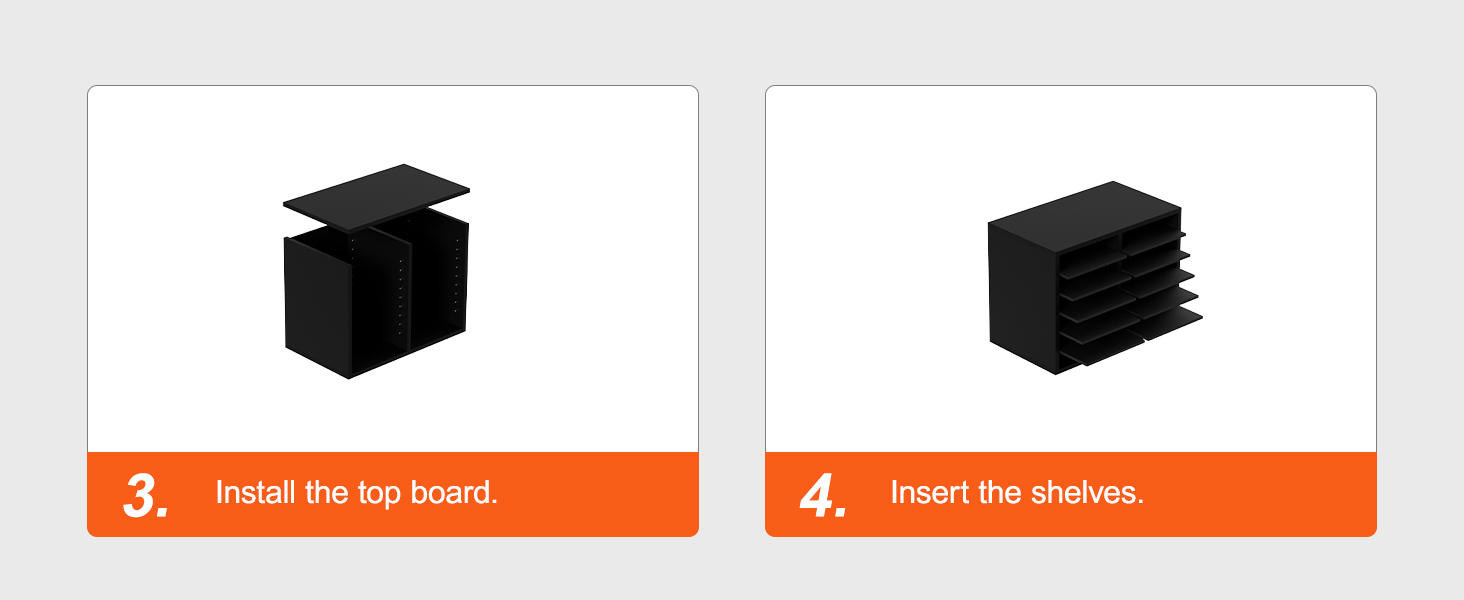 install the top board and insert the shelves on the VEVOR wood literature organizer.