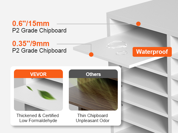 Органайзеры для литературы VEVOR из ДСП марки p2 0,6 дюйма / 15 мм, водонепроницаемые полки, низкое содержание формальдегида.