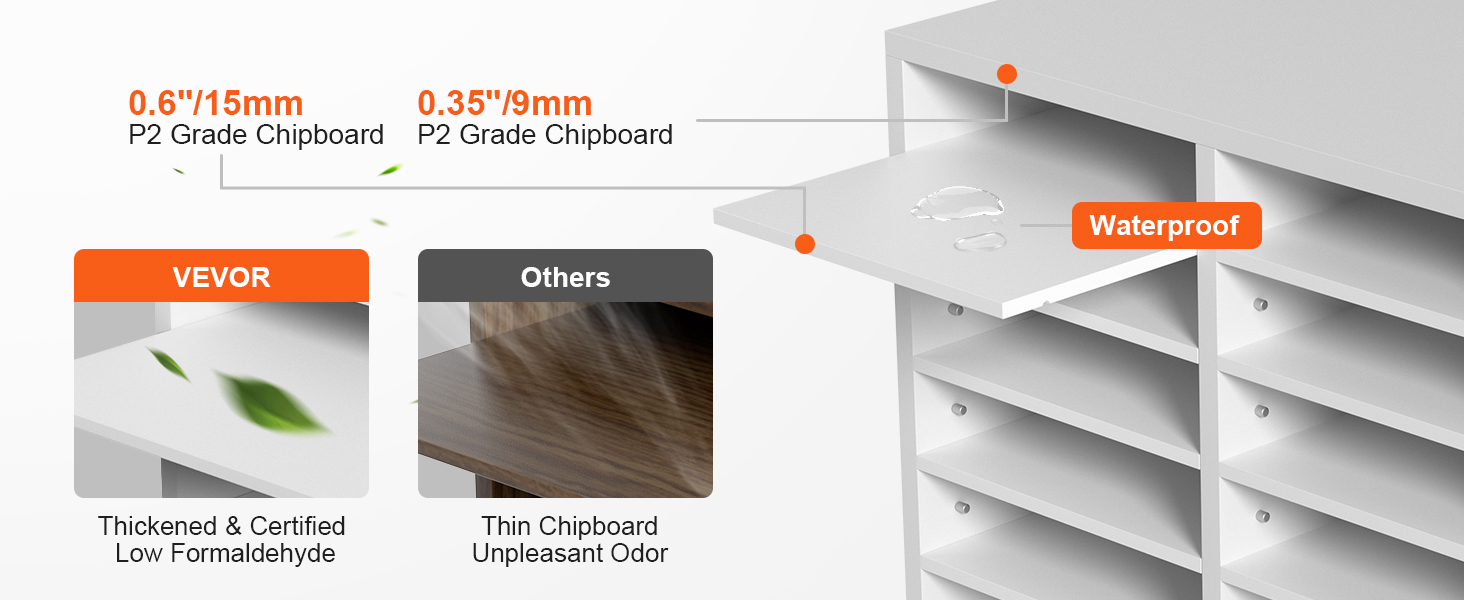 Органайзеры для литературы VEVOR из ДСП марки p2 0,6 дюйма / 15 мм, водонепроницаемые полки, низкое содержание формальдегида.