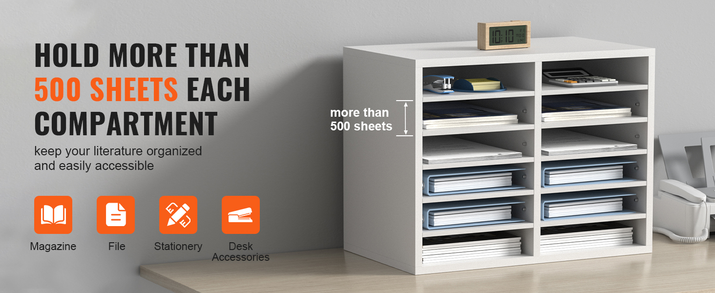 Органайзеры для литературы VEVOR с несколькими отделениями, вмещающими более 500 листов в каждом, идеально подходят для использования в офисе.