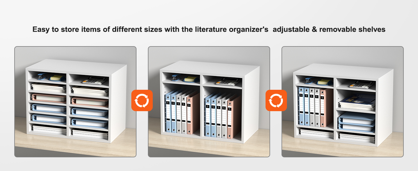 Органайзеры для литературы VEVOR с регулируемыми полками для хранения документов, книг и канцелярских принадлежностей.
