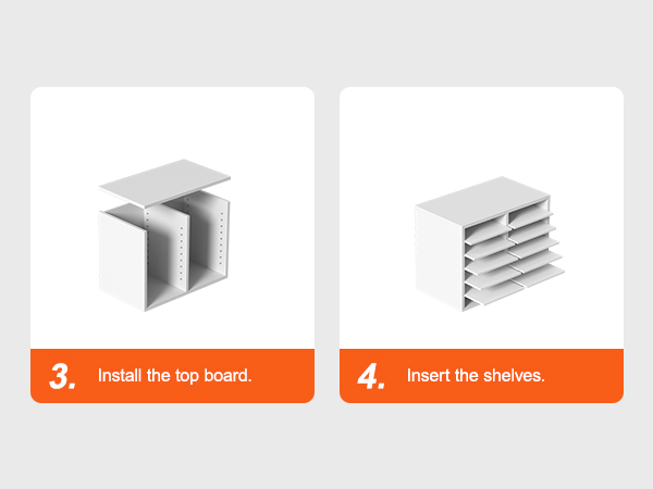 шаг 3: установите верхнюю панель. шаг 4: вставьте полки. Руководство по сборке VEVOR.