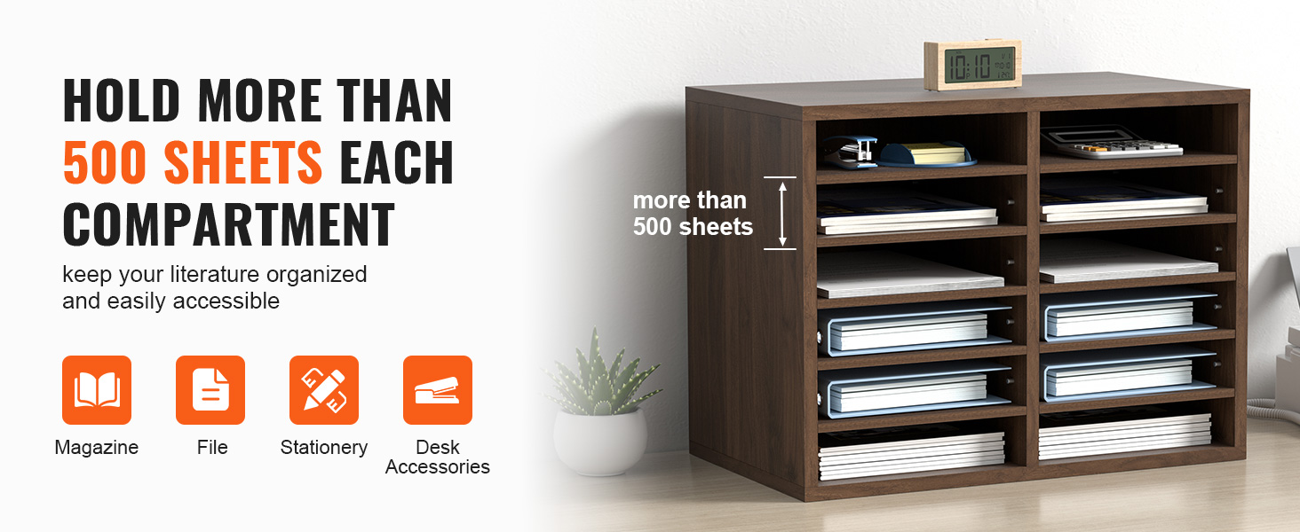 Органайзеры для литературы VEVOR с несколькими отделениями, вмещающими более 500 листов, идеально подходят для хранения в офисе.