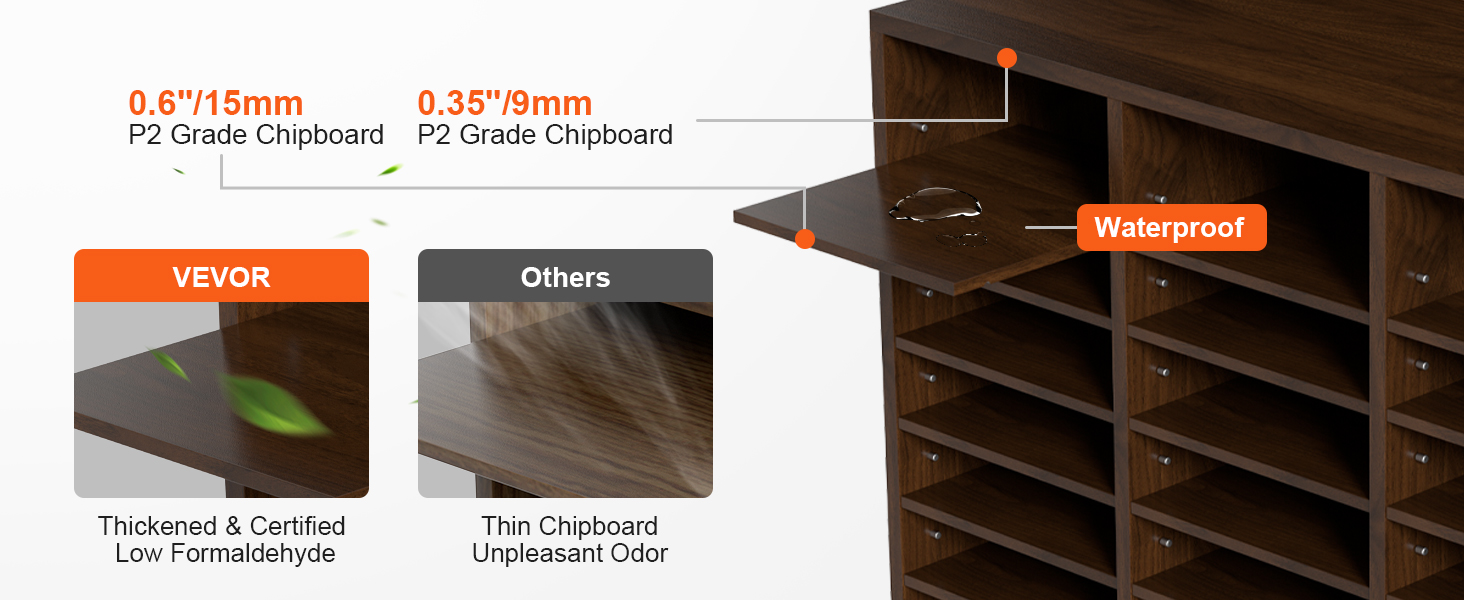 VEVOR literature organizers with waterproof thickened p2 grade chipboard shelves, low formaldehyde.
