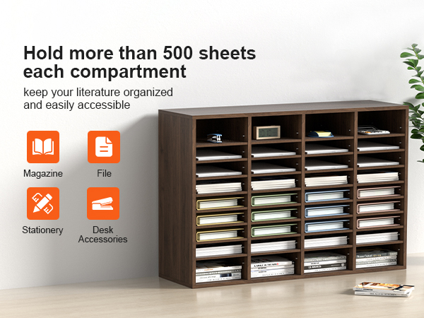 VEVOR literature organizers can hold more than 500 sheets per compartment, ideal for files and stationery.