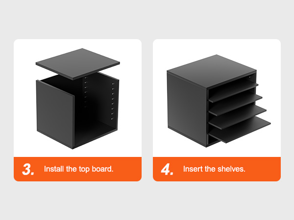 установите верхнюю доску и вставьте полки в органайзеры для литературы VEVOR для завершения сборки.