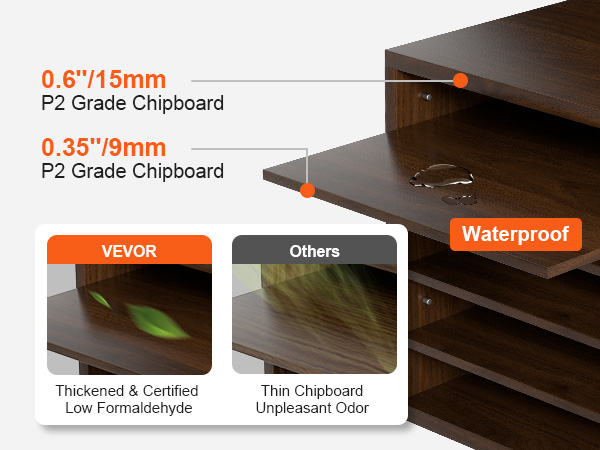 VEVOR kirjanduse korraldajad, paks p2 klassi puitlaast-ja veekindel, madala formaldehüüdi, ja tugeva kehaehitusega.