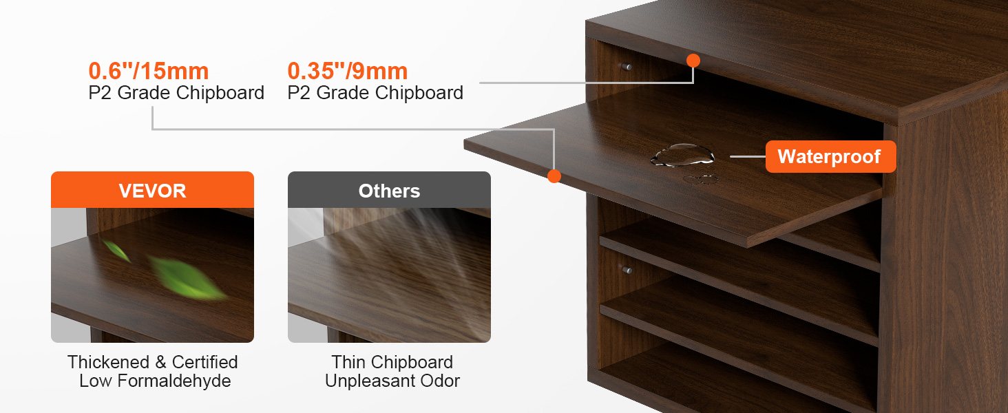 VEVOR kirjanduse korraldajad, paks p2 klassi puitlaast-ja veekindel, madala formaldehüüdi, ja tugeva kehaehitusega.