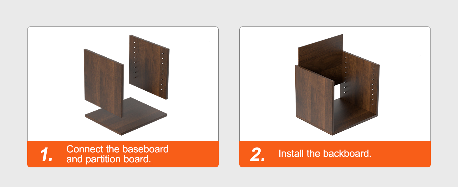 assamblee sammud VEVOR kirjanduse korraldajad: ühendage baseboard ja sektsiooni, paigaldada tagakülge.