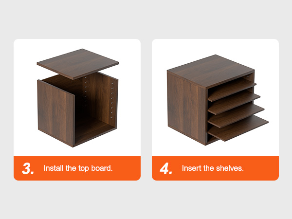 samm 3 ja 4 assamblee VEVOR kirjanduse korraldajad: paigaldus top pardal ja sisestamine riiulid.