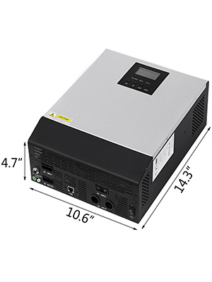 VEVOR 2400 W saules invertors ar lcd displeju un izmēriem 14,3" x 10,6" x 4,7".