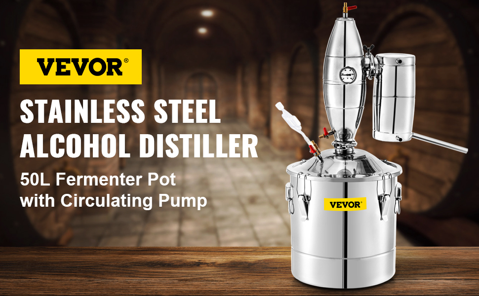 VEVOR water alcohol distiller, stainless steel, 50l fermenter pot, with circulating pump.