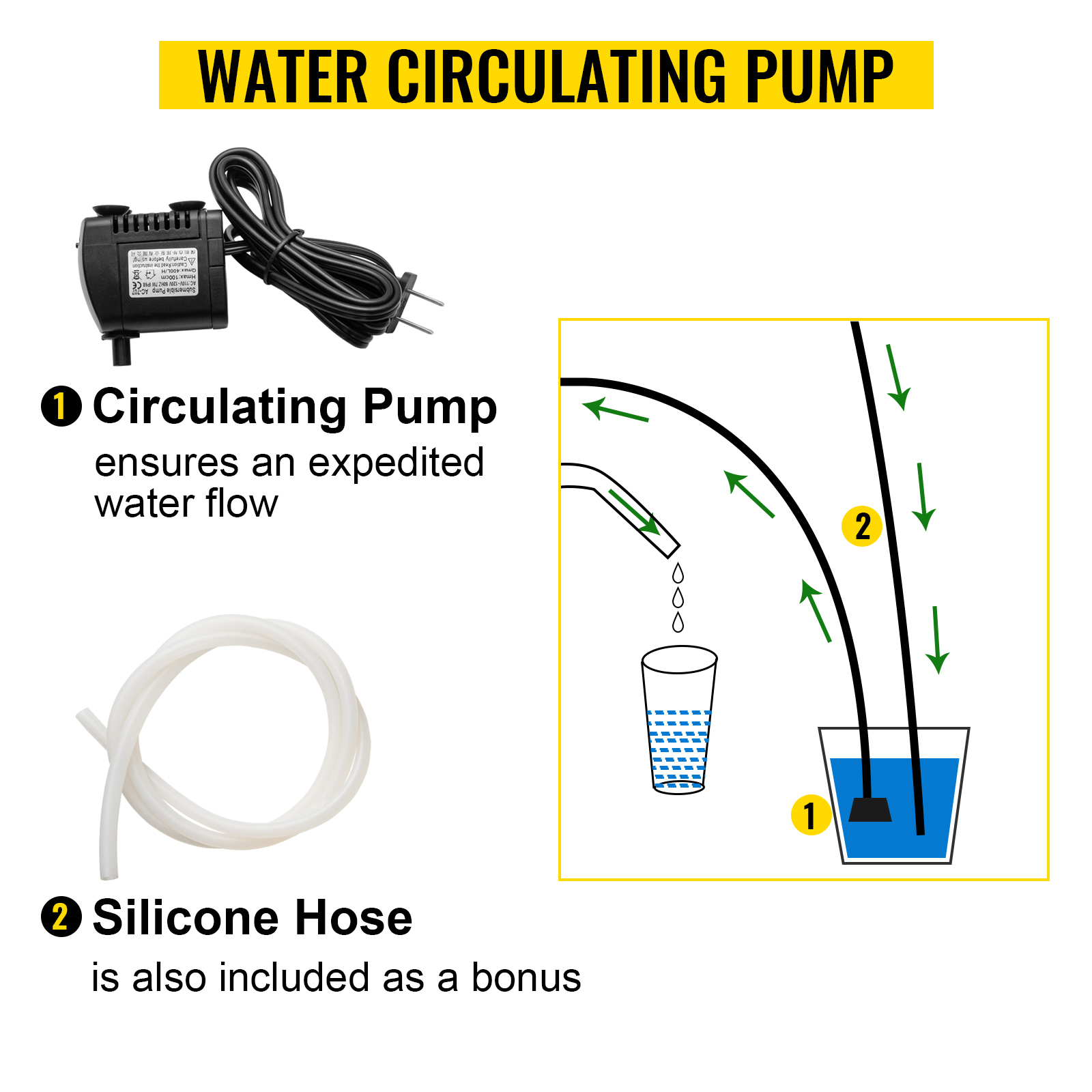 water circulating pump with silicone hose for VEVOR water alcohol distiller.