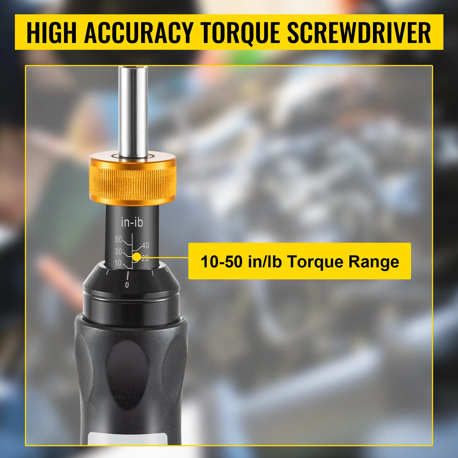 VEVOR torque screwdriver, 10-50 in/lb range, high accuracy adjustable tool.